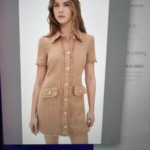 CINQ A SEPT PAMMY BROWN COTTON TWEED A-LINE MINIDRESS